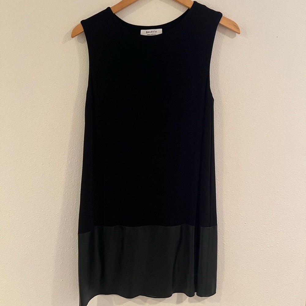 Black Sleeveless Dress with leather accent